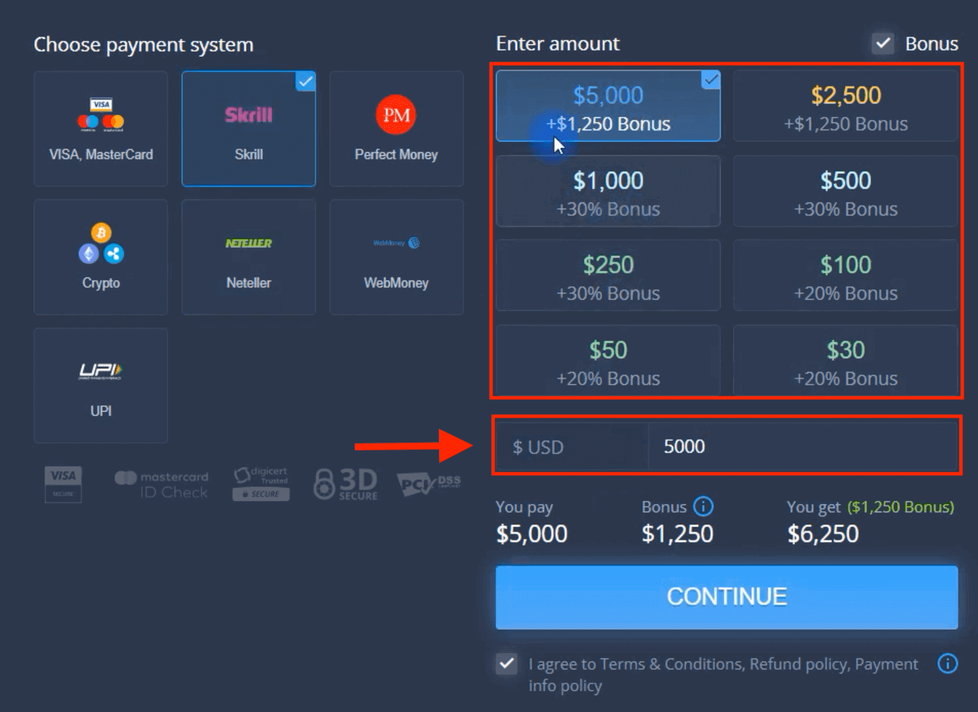 ฝากเงินใน ExpertOption ผ่านบัตรธนาคาร (Visa / Mastercard) การชำระเงินทางอิเล็กทรอนิกส์ และ Cryptocurrency ในอียิปต์