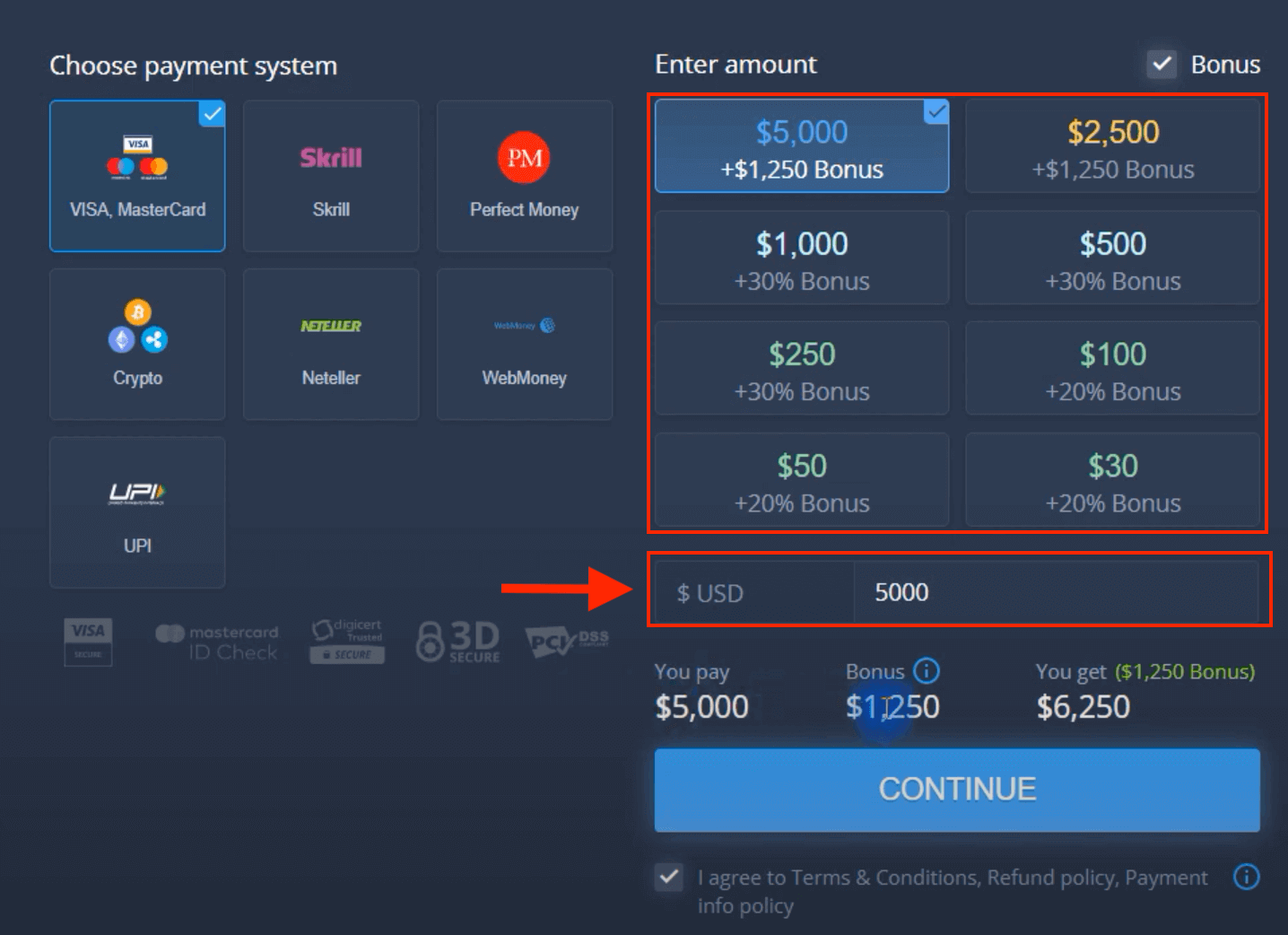 ฝากเงินใน ExpertOption ผ่านบัตรธนาคาร (Visa / Mastercard) การชำระเงินทางอิเล็กทรอนิกส์ และ Cryptocurrency ในสิงคโปร์