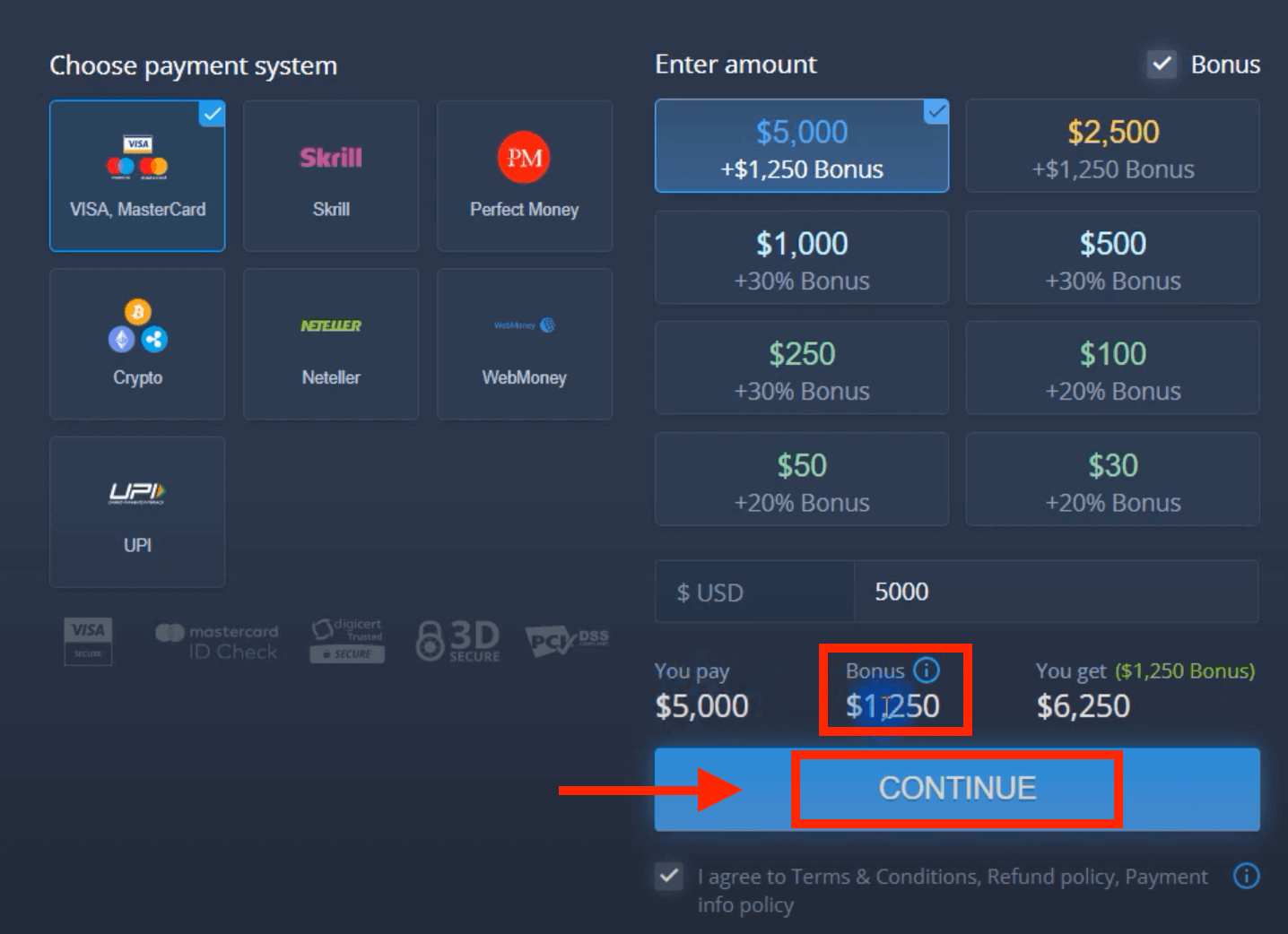 ฝากเงินใน ExpertOption ผ่านบัตรธนาคาร (Visa / Mastercard) การชำระเงินทางอิเล็กทรอนิกส์ และ Cryptocurrency ในสิงคโปร์