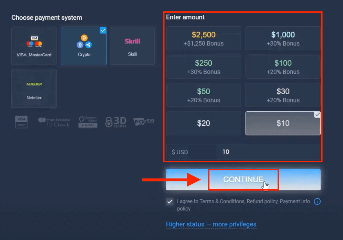 Deposite dinheiro em ExpertOption via cartões bancários (Visa / Mastercard), pagamentos eletrônicos (Skrill, Neteller) e criptomoeda na África do Sul Deposite dinheiro em ExpertOption via cartões bancários (Visa / Mastercard), pagamentos eletrônicos (Skrill, Neteller) e criptomoeda na África do Sul