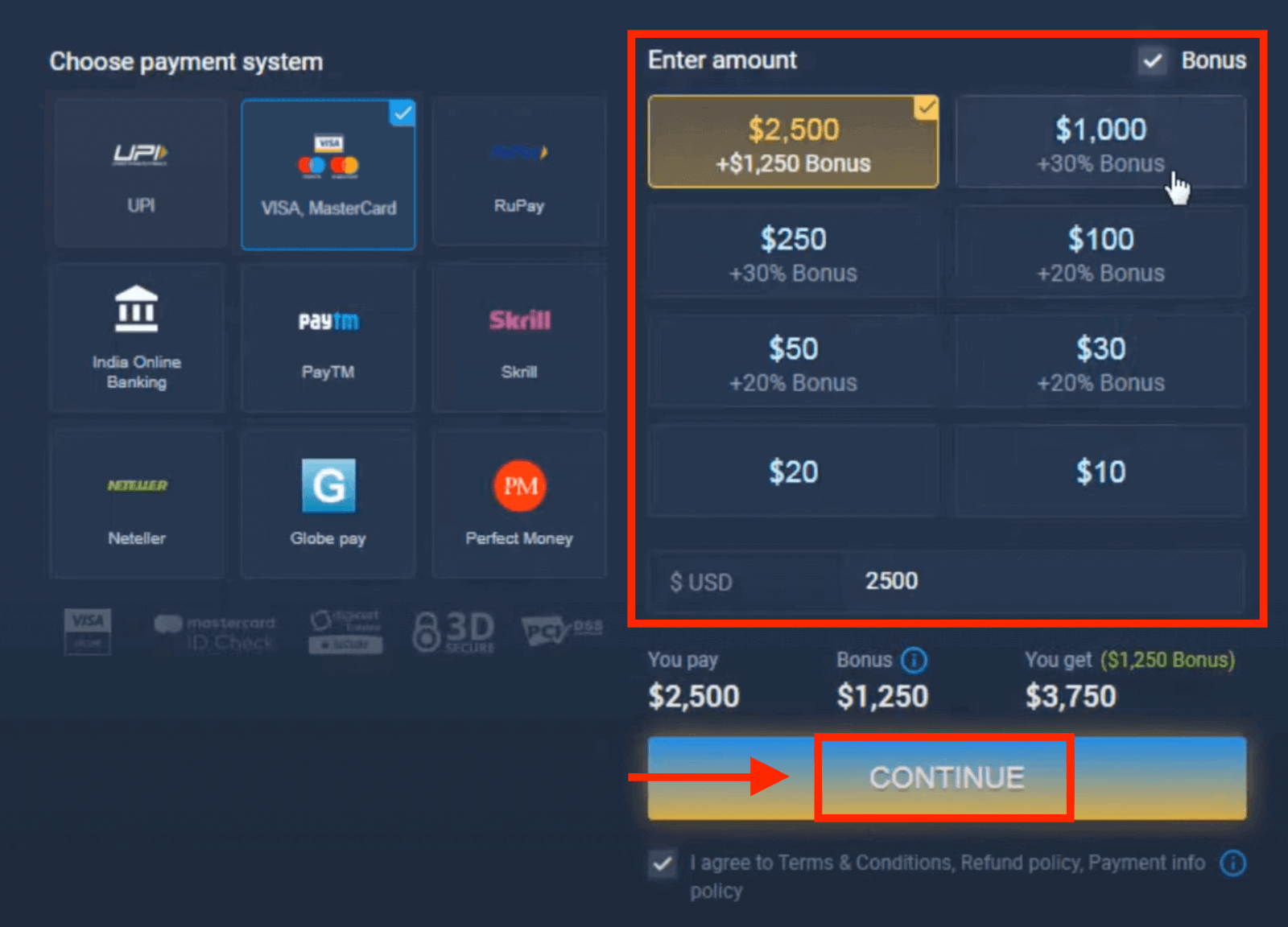 Gửi tiền vào ExpertOption qua Thẻ ngân hàng (Visa / Mastercard), thanh toán điện tử (UPI, RuPay, Skrill, Neteller, PayTM, Globe pay, Perfect Money) và tiền điện tử ở Ấn Độ Gửi tiền vào ExpertOption qua Thẻ ngân hàng (Visa / Mastercard), thanh toán điện tử (UPI, RuPay, Skrill, Neteller, PayTM, Globe pay, Perfect Money) và tiền điện tử ở Ấn Độ