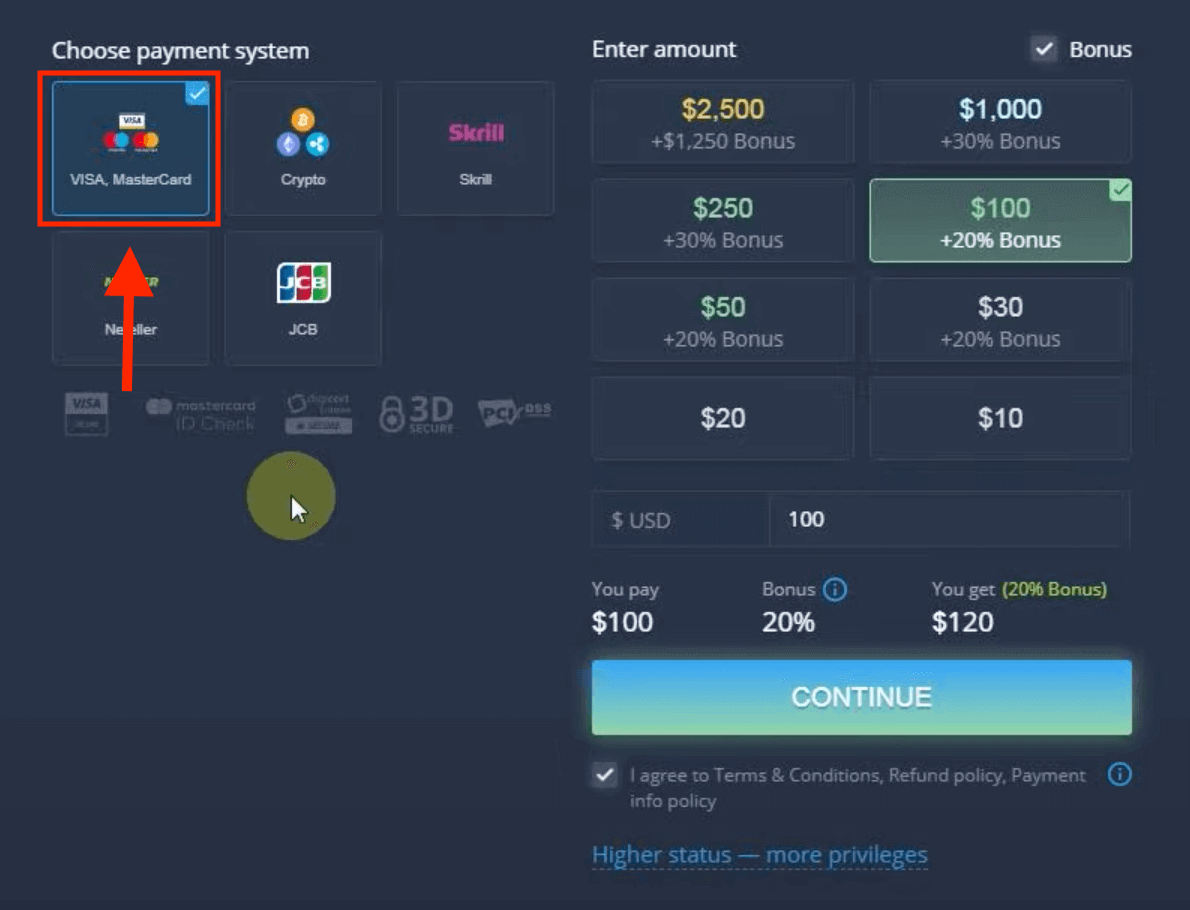 قم بإيداع الأموال في ExpertOption عبر البطاقات المصرفية (Visa / Mastercard / JCB)، والمدفوعات الإلكترونية (Skrill، Neteller) والعملات المشفرة في الفلبين قم بإيداع الأموال في ExpertOption عبر البطاقات المصرفية (Visa / Mastercard / JCB)، والمدفوعات الإلكترونية (Skrill، Neteller) والعملات المشفرة في الفلبين