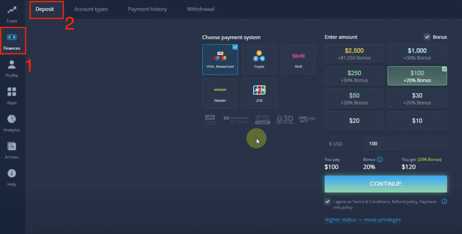 قم بإيداع الأموال في ExpertOption عبر البطاقات المصرفية (Visa / Mastercard / JCB)، والمدفوعات الإلكترونية (Skrill، Neteller) والعملات المشفرة في الفلبين قم بإيداع الأموال في ExpertOption عبر البطاقات المصرفية (Visa / Mastercard / JCB)، والمدفوعات الإلكترونية (Skrill، Neteller) والعملات المشفرة في الفلبين
