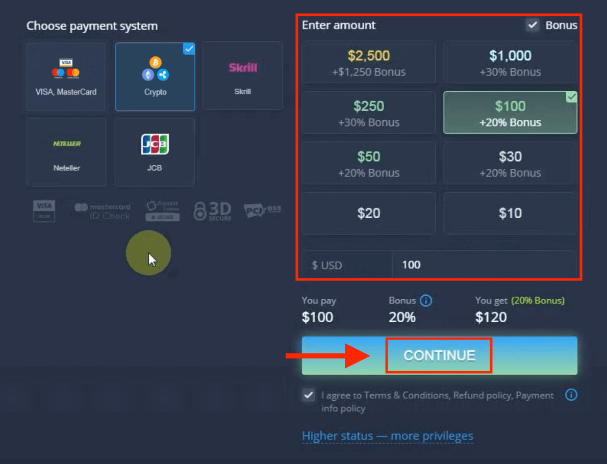 قم بإيداع الأموال في ExpertOption عبر البطاقات المصرفية (Visa / Mastercard / JCB)، والمدفوعات الإلكترونية (Skrill، Neteller) والعملات المشفرة في الفلبين قم بإيداع الأموال في ExpertOption عبر البطاقات المصرفية (Visa / Mastercard / JCB)، والمدفوعات الإلكترونية (Skrill، Neteller) والعملات المشفرة في الفلبين