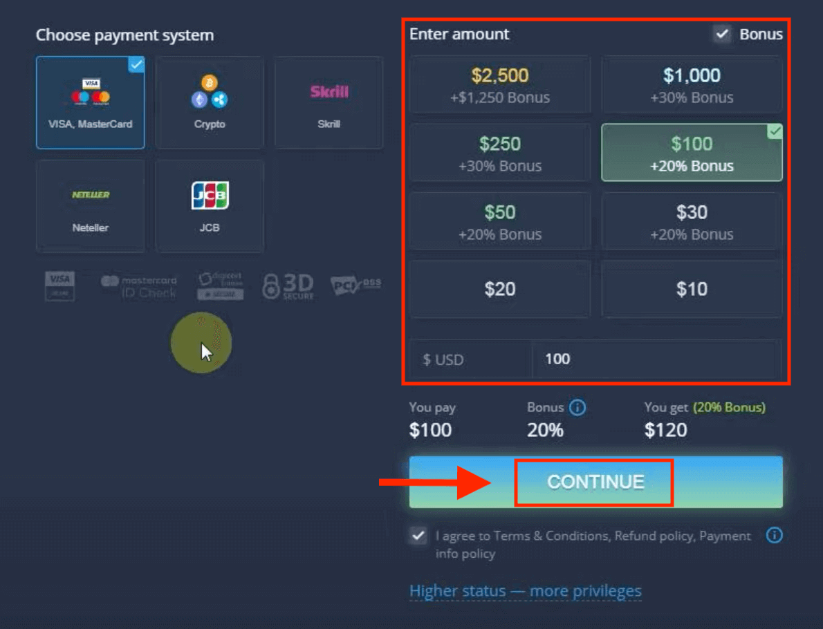 قم بإيداع الأموال في ExpertOption عبر البطاقات المصرفية (Visa / Mastercard / JCB)، والمدفوعات الإلكترونية (Skrill، Neteller) والعملات المشفرة في الفلبين قم بإيداع الأموال في ExpertOption عبر البطاقات المصرفية (Visa / Mastercard / JCB)، والمدفوعات الإلكترونية (Skrill، Neteller) والعملات المشفرة في الفلبين