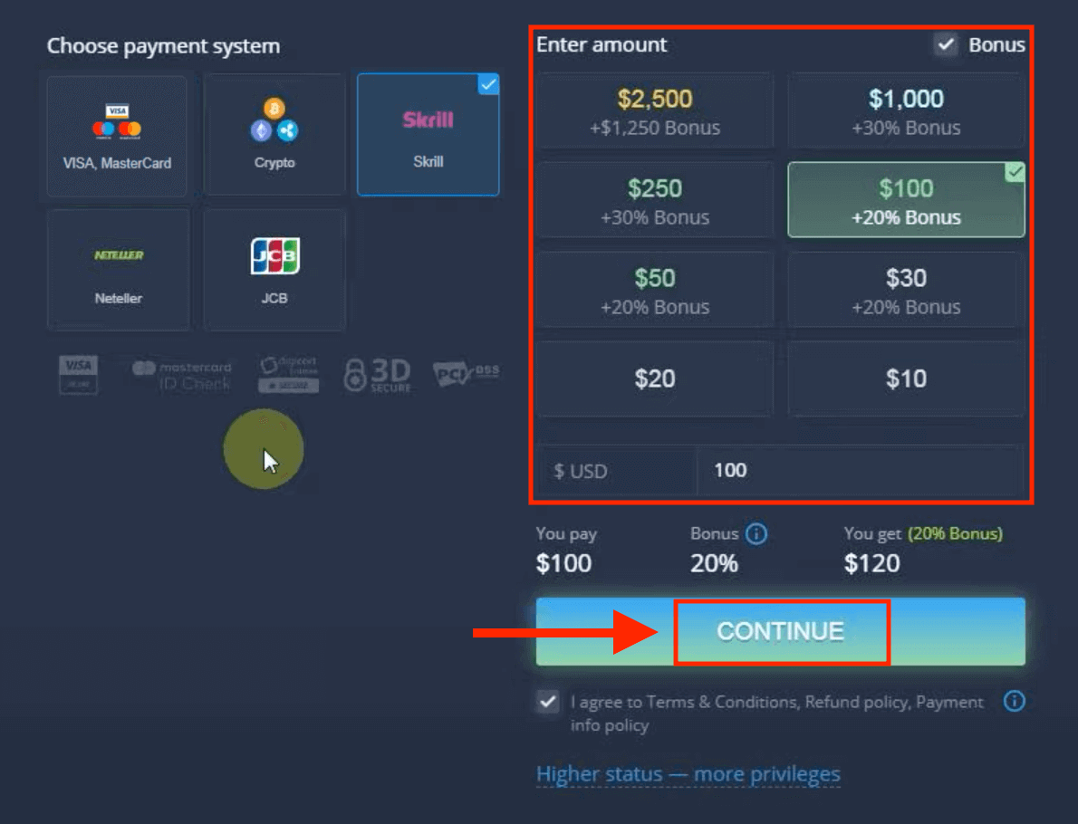 قم بإيداع الأموال في ExpertOption عبر البطاقات المصرفية (Visa / Mastercard / JCB)، والمدفوعات الإلكترونية (Skrill، Neteller) والعملات المشفرة في الفلبين قم بإيداع الأموال في ExpertOption عبر البطاقات المصرفية (Visa / Mastercard / JCB)، والمدفوعات الإلكترونية (Skrill، Neteller) والعملات المشفرة في الفلبين