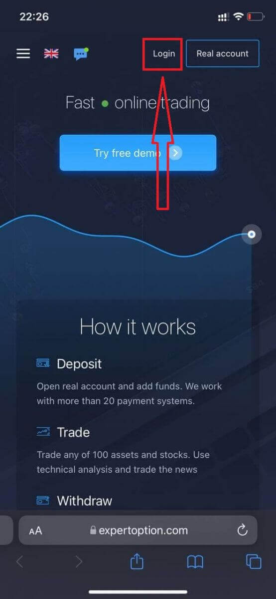 Cách đăng nhập và gửi tiền trên ExpertOption